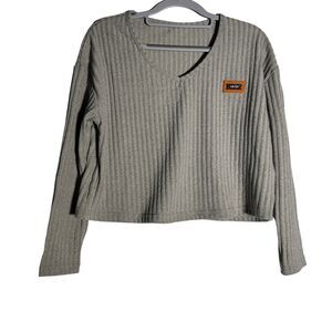 BESR Arctic Cropped Top Women's Size S 3/4 Sleeves Gray Knit V-Neck